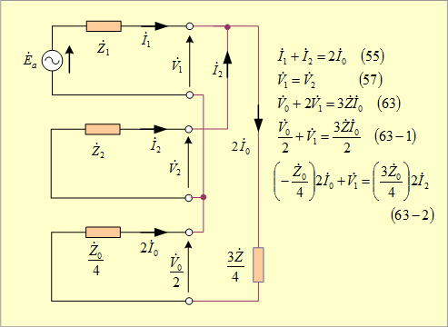 第13図　二相短絡一相地絡回路の対称分回路